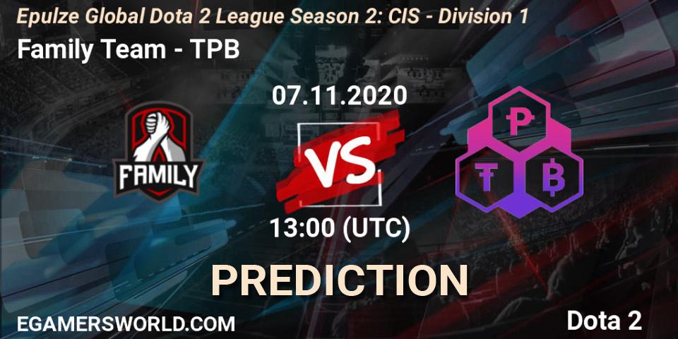 Pronóstico Family Team - TPB. 07.11.2020 at 13:10, Dota 2, Epulze Global Dota 2 League Season 2: CIS - Division 1