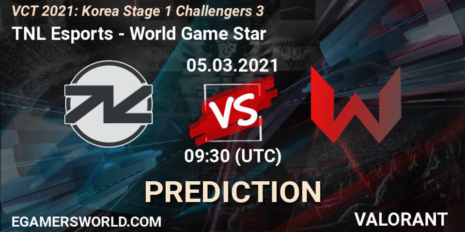 Pronóstico TNL Esports - World Game Star. 05.03.2021 at 09:30, VALORANT, VCT 2021: Korea Stage 1 Challengers 3
