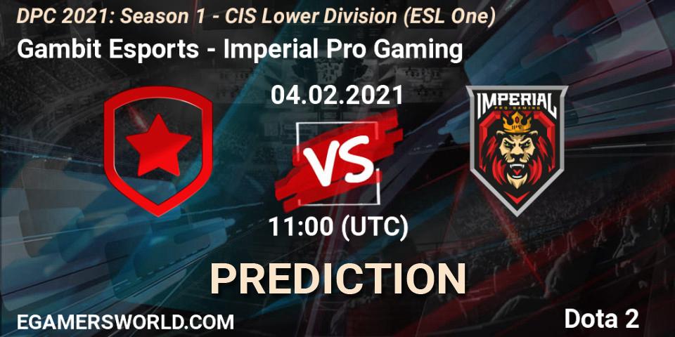 Pronóstico Gambit Esports - Imperial Pro Gaming. 04.02.21, Dota 2, ESL One. DPC 2021: Season 1 - CIS Lower Division
