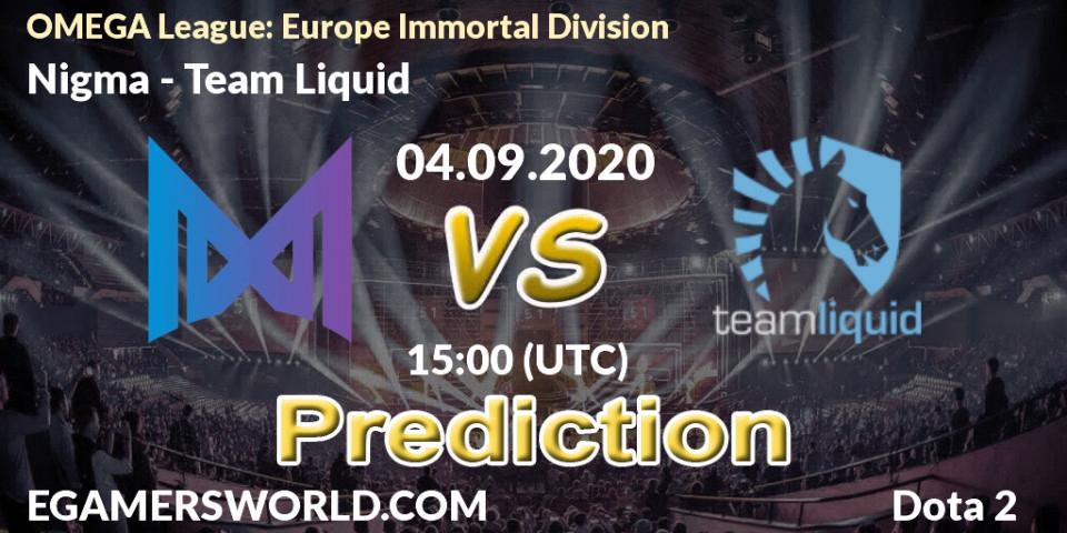 Pronóstico Nigma - Team Liquid. 04.09.2020 at 15:01, Dota 2, OMEGA League: Europe Immortal Division