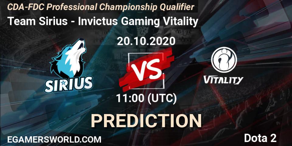 Pronóstico Team Sirius - Invictus Gaming Vitality. 20.10.2020 at 11:12, Dota 2, CDA-FDC Professional Championship Qualifier
