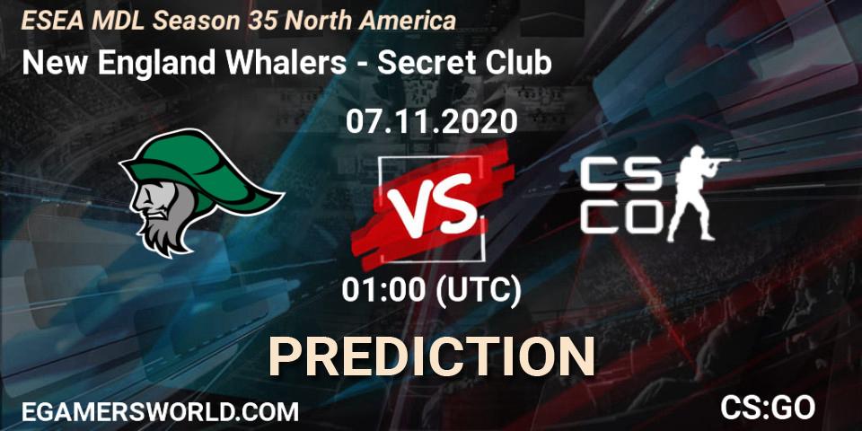 Pronóstico New England Whalers - Secret Club. 07.11.2020 at 01:00, Counter-Strike (CS2), ESEA MDL Season 35 North America