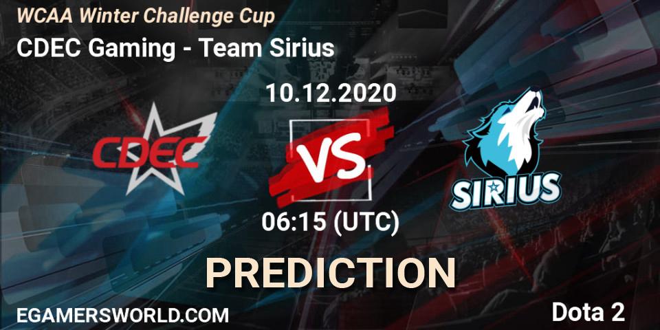 Pronóstico CDEC Gaming - Team Sirius. 10.12.2020 at 07:31, Dota 2, WCAA Winter Challenge Cup