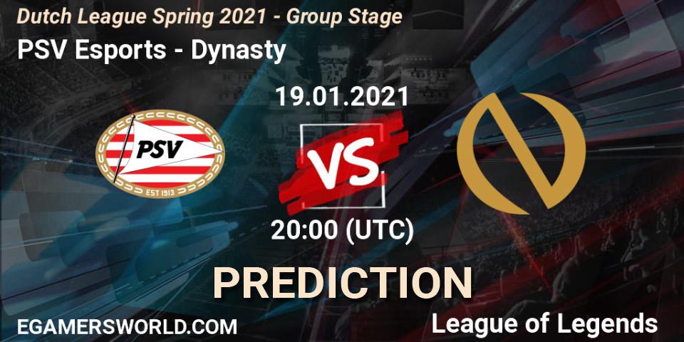 Pronóstico PSV Esports - Dynasty. 19.01.2021 at 20:00, LoL, Dutch League Spring 2021 - Group Stage
