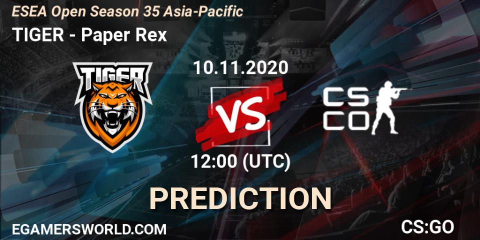 Pronóstico TIGER - Paper Rex. 11.11.2020 at 12:00, Counter-Strike (CS2), ESEA Open Season 35 Asia-Pacific