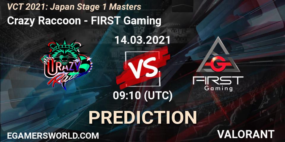 Pronóstico Crazy Raccoon - FIRST Gaming. 14.03.2021 at 09:10, VALORANT, VCT 2021: Japan Stage 1 Masters
