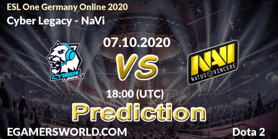 Pronóstico Cyber Legacy - NaVi. 07.10.2020 at 17:24, Dota 2, ESL One Germany 2020 Online