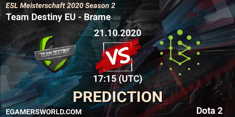Pronóstico Team Destiny EU - Brame. 21.10.2020 at 17:21, Dota 2, ESL Meisterschaft 2020 Season 2