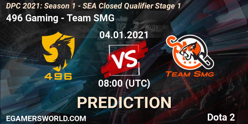 Pronóstico 496 Gaming - Team SMG. 04.01.2021 at 08:32, Dota 2, DPC 2021: Season 1 - SEA Closed Qualifier Stage 1