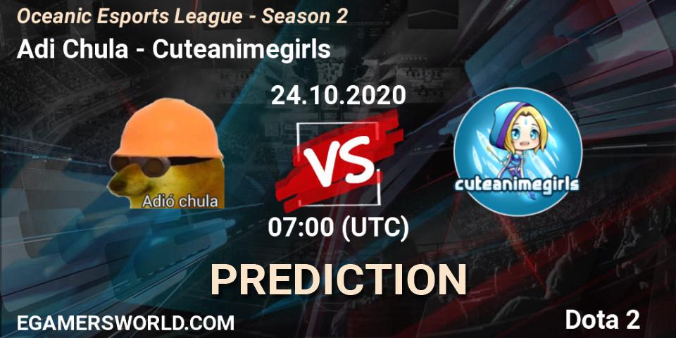 Pronóstico Adió Chula - Cuteanimegirls. 24.10.2020 at 07:00, Dota 2, Oceanic Esports League - Season 2