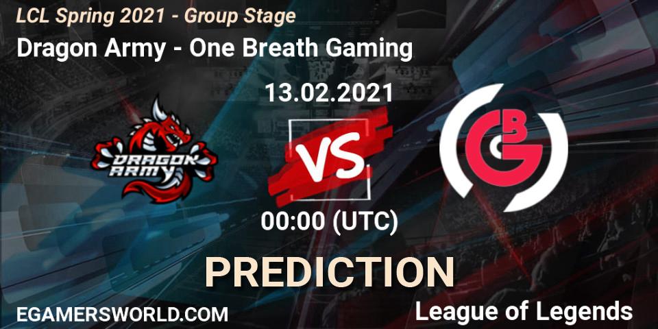Pronóstico Dragon Army - One Breath Gaming. 13.02.2021 at 14:00, LoL, LCL Spring 2021 - Group Stage