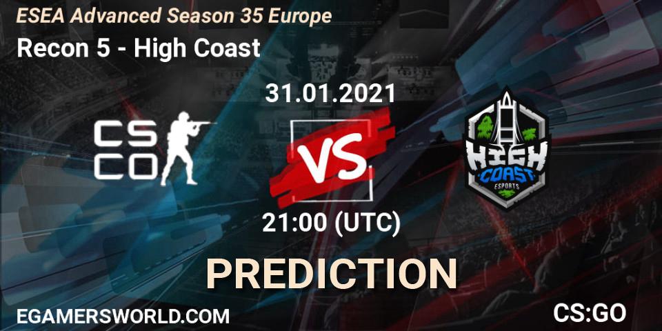 Pronóstico Recon 5 - High Coast. 31.01.2021 at 21:00, Counter-Strike (CS2), ESEA Cash Cup - North America: Winter 2020 #4