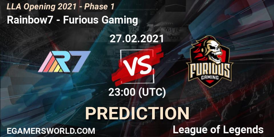 Pronóstico Rainbow7 - Furious Gaming. 28.02.21, LoL, LLA Opening 2021 - Phase 1