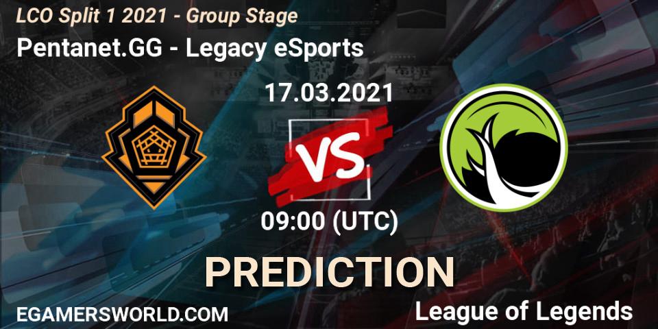 Pronóstico Pentanet.GG - Legacy eSports. 17.03.21, LoL, LCO Split 1 2021 - Group Stage