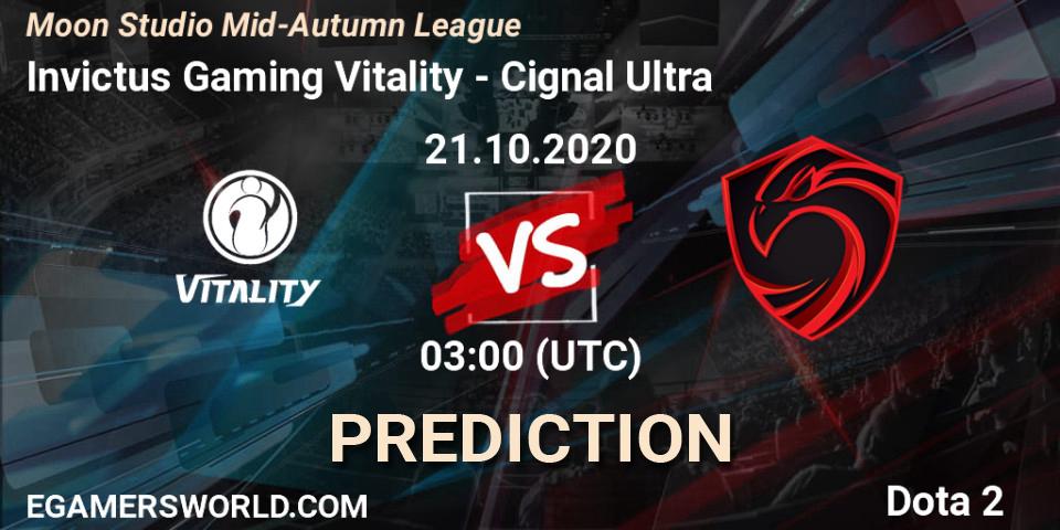 Pronóstico Invictus Gaming Vitality - Cignal Ultra. 21.10.2020 at 10:12, Dota 2, Moon Studio Mid-Autumn League
