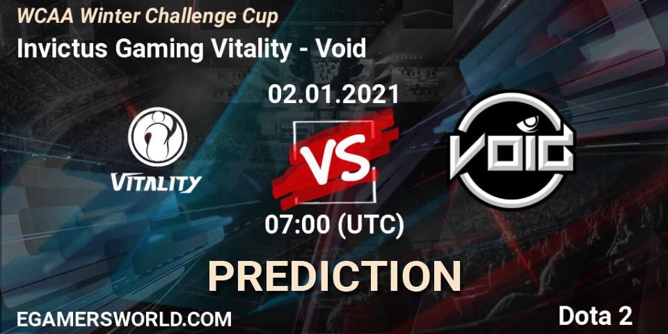 Pronóstico Invictus Gaming Vitality - Void. 02.01.2021 at 07:33, Dota 2, WCAA Winter Challenge Cup