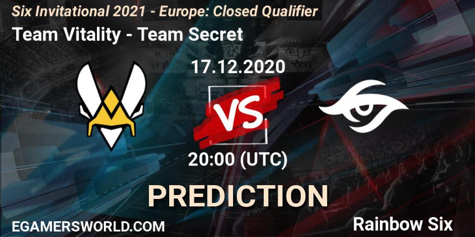 Pronóstico Team Vitality - Team Secret. 17.12.2020 at 20:00, Rainbow Six, Six Invitational 2021 - Europe: Closed Qualifier