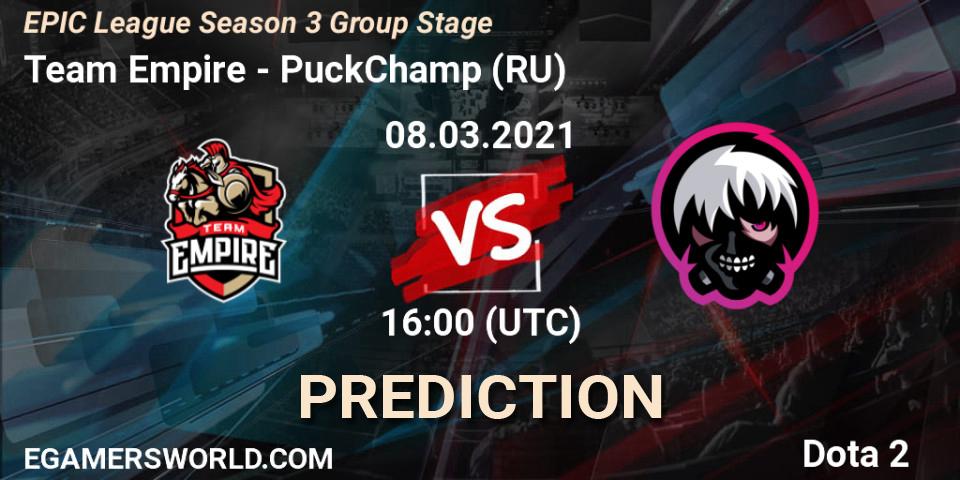 Pronóstico Team Empire - PuckChamp (RU). 08.03.2021 at 17:35, Dota 2, EPIC League Season 3 Group Stage