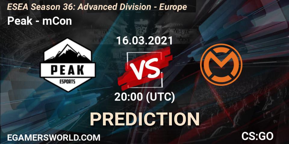 Pronóstico Peak - mCon. 16.03.2021 at 20:00, Counter-Strike (CS2), ESEA Season 36: Europe - Advanced Division