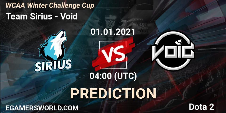 Pronóstico Team Sirius - Void. 01.01.21, Dota 2, WCAA Winter Challenge Cup