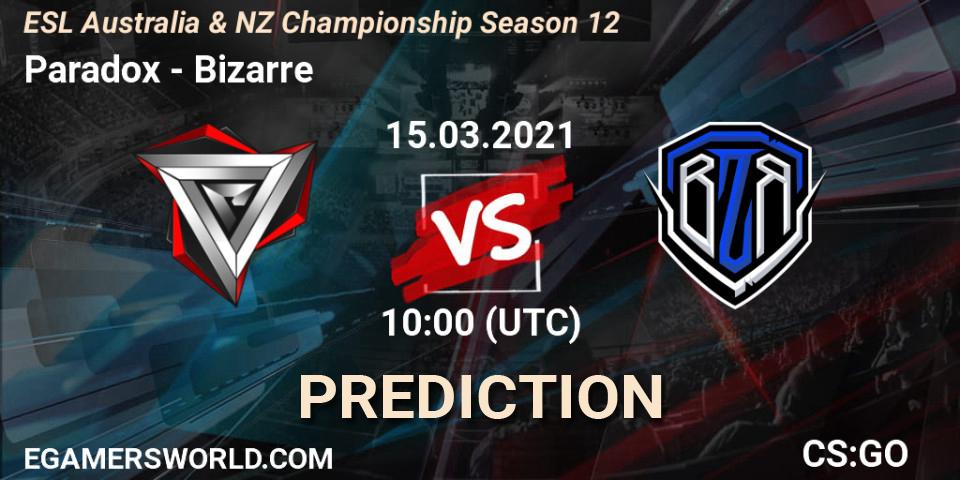 Pronóstico Paradox - Bizarre. 15.03.2021 at 10:30, Counter-Strike (CS2), ESL Australia & NZ Championship Season 12