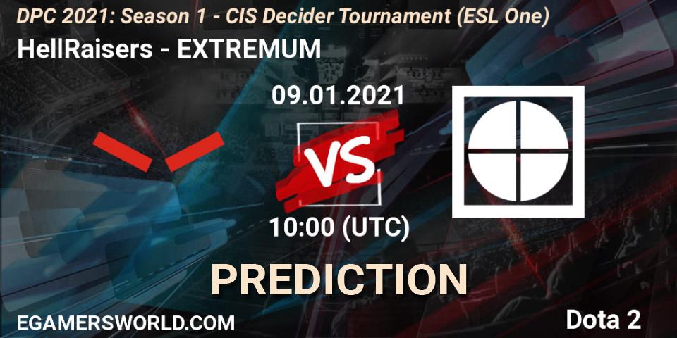 Pronóstico HellRaisers - EXTREMUM. 09.01.2021 at 10:01, Dota 2, DPC 2021: Season 1 - CIS Decider Tournament (ESL One)