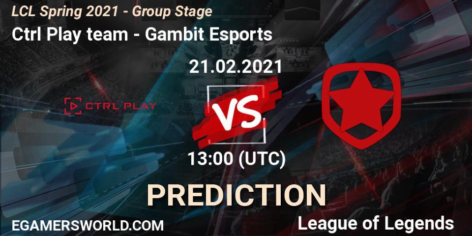 Pronóstico Ctrl Play team - Gambit Esports. 21.02.2021 at 13:00, LoL, LCL Spring 2021 - Group Stage