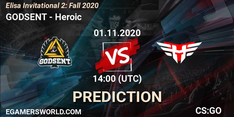 Pronóstico GODSENT - Heroic. 01.11.2020 at 14:00, Counter-Strike (CS2), Elisa Invitational Fall 2020