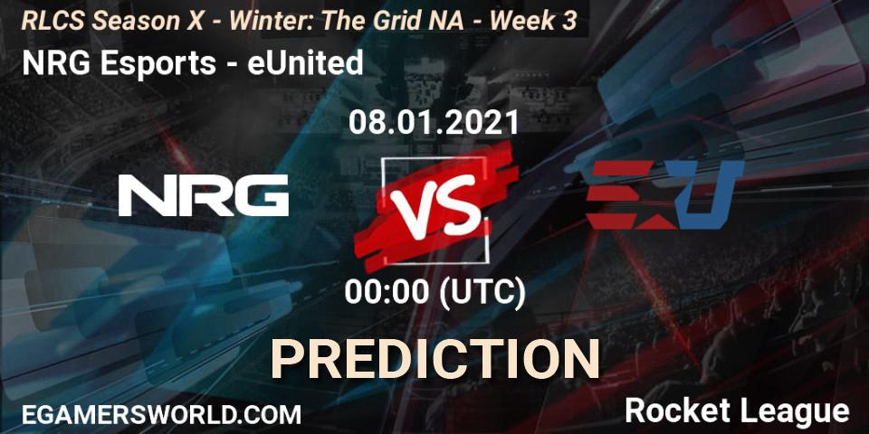 Pronóstico NRG Esports - eUnited. 15.01.2021 at 00:00, Rocket League, RLCS Season X - Winter: The Grid NA - Week 3