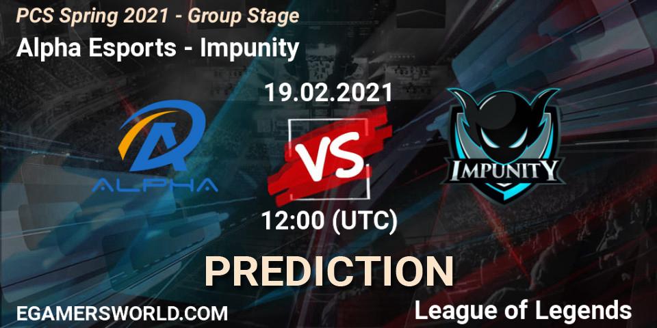 Pronóstico Alpha Esports - Impunity. 19.02.2021 at 12:40, LoL, PCS Spring 2021 - Group Stage