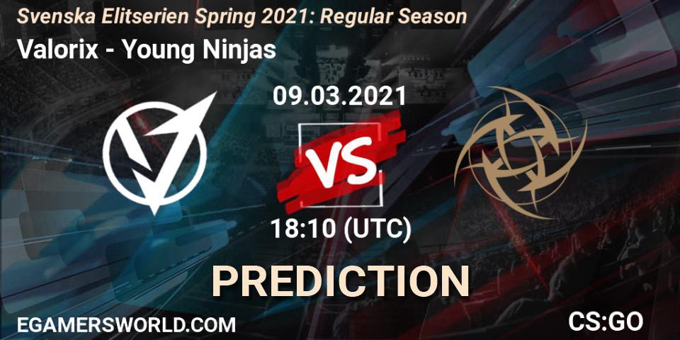 Pronóstico Valorix - Young Ninjas. 09.03.2021 at 18:10, Counter-Strike (CS2), Svenska Elitserien Spring 2021: Regular Season