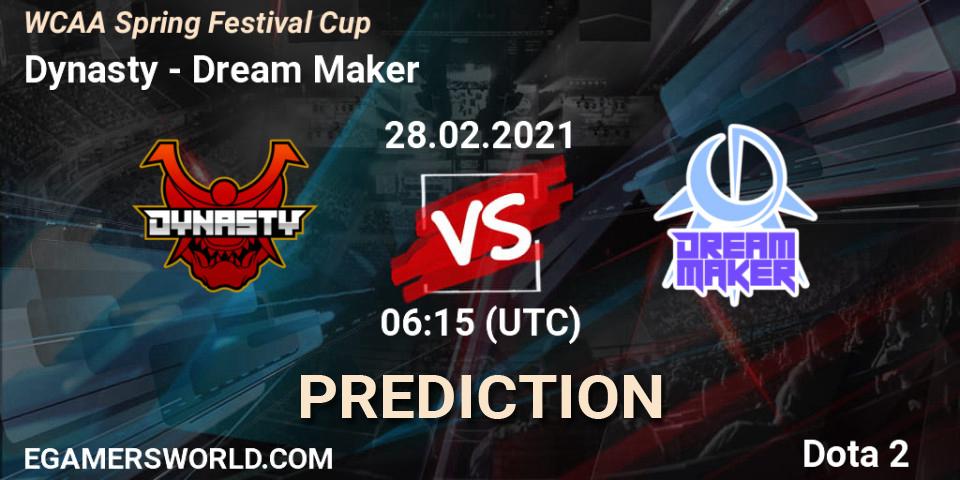 Pronóstico Dynasty - Dream Maker. 28.02.2021 at 06:30, Dota 2, WCAA Spring Festival Cup
