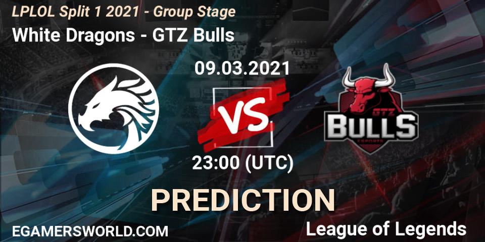 Pronóstico White Dragons - GTZ Bulls. 09.03.2021 at 23:00, LoL, LPLOL Split 1 2021 - Group Stage