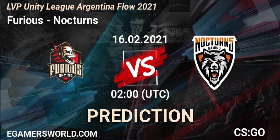 Pronóstico Furious - Nocturns. 16.02.2021 at 02:00, Counter-Strike (CS2), LVP Unity League Argentina Apertura 2021