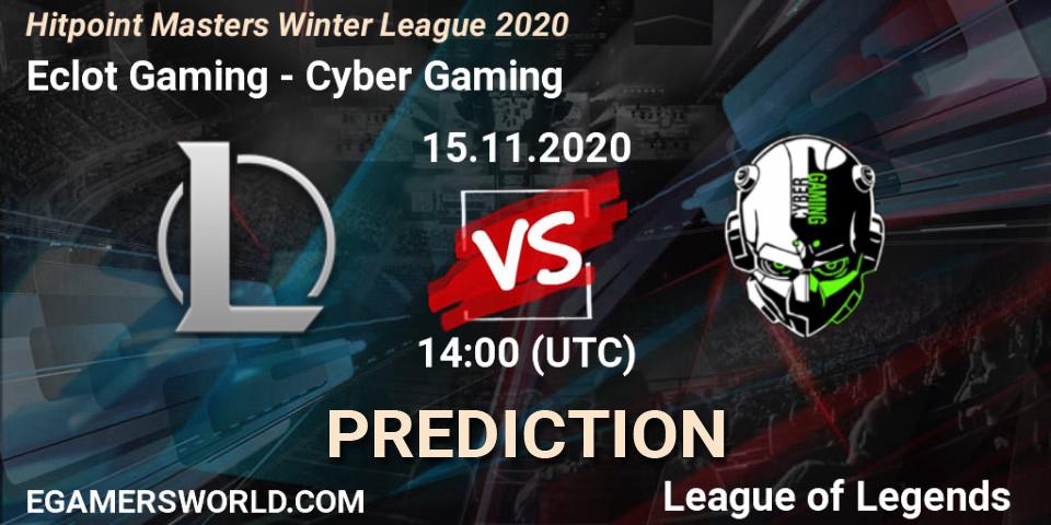 Pronóstico Eclot Gaming - Cyber Gaming. 15.11.2020 at 14:00, LoL, Hitpoint Masters Winter League 2020