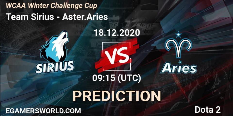Pronóstico Team Sirius - Aster.Aries. 18.12.2020 at 09:16, Dota 2, WCAA Winter Challenge Cup