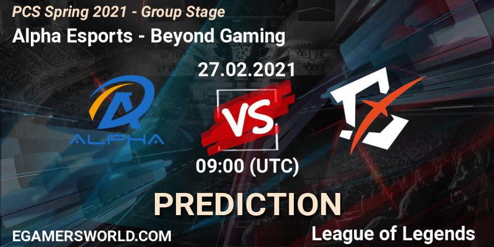 Pronóstico Alpha Esports - Beyond Gaming. 27.02.2021 at 09:30, LoL, PCS Spring 2021 - Group Stage