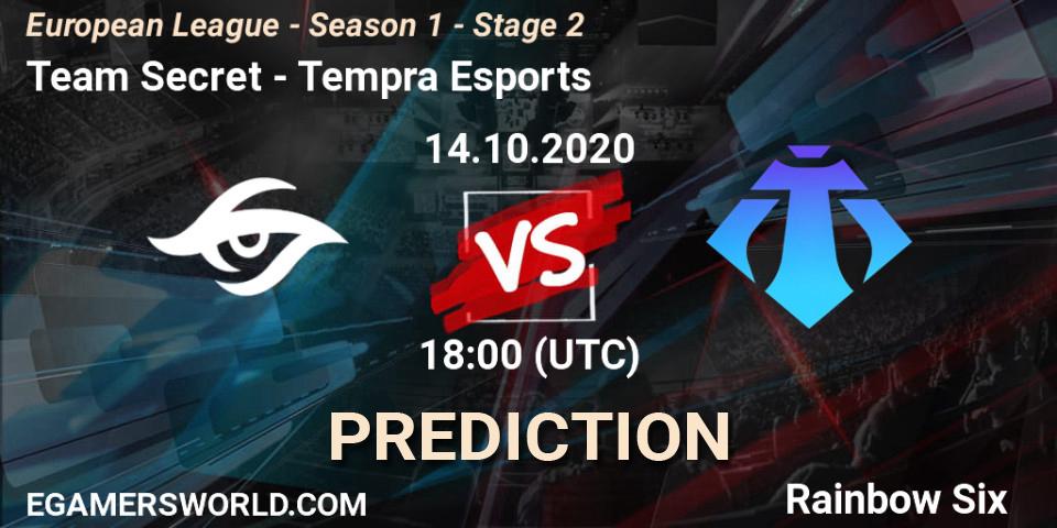 Pronóstico Team Secret - Tempra Esports. 14.10.2020 at 18:00, Rainbow Six, European League - Season 1 - Stage 2