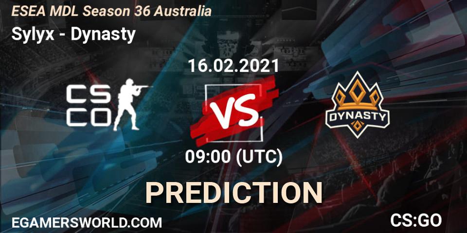 Pronóstico Sylyx - Dynasty. 16.02.2021 at 09:00, Counter-Strike (CS2), MDL ESEA Season 36: Australia - Premier Division