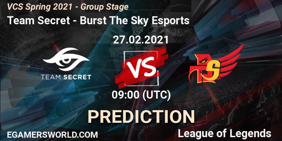 Pronóstico Team Secret - Burst The Sky Esports. 27.02.2021 at 10:00, LoL, VCS Spring 2021 - Group Stage