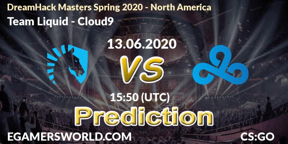 Pronóstico Team Liquid - Cloud9. 13.06.2020 at 15:50, Counter-Strike (CS2), DreamHack Masters Spring 2020 - North America