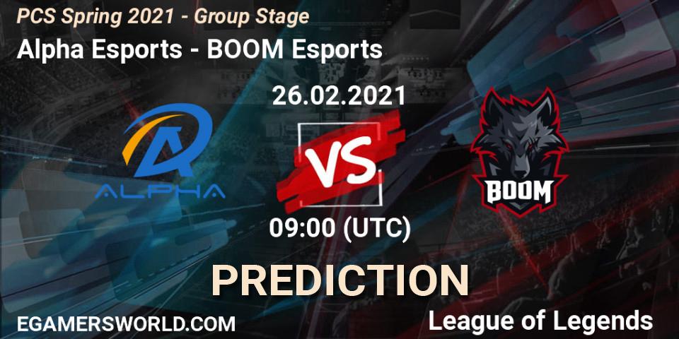 Pronóstico Alpha Esports - BOOM Esports. 26.02.2021 at 09:00, LoL, PCS Spring 2021 - Group Stage