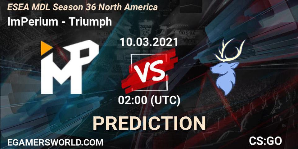 Pronóstico ImPerium - Triumph. 14.03.2021 at 23:00, Counter-Strike (CS2), MDL ESEA Season 36: North America - Premier Division