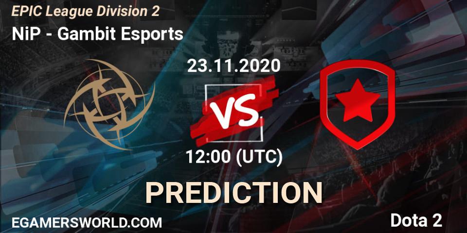 Pronóstico NiP - Gambit Esports. 23.11.2020 at 11:59, Dota 2, EPIC League Division 2