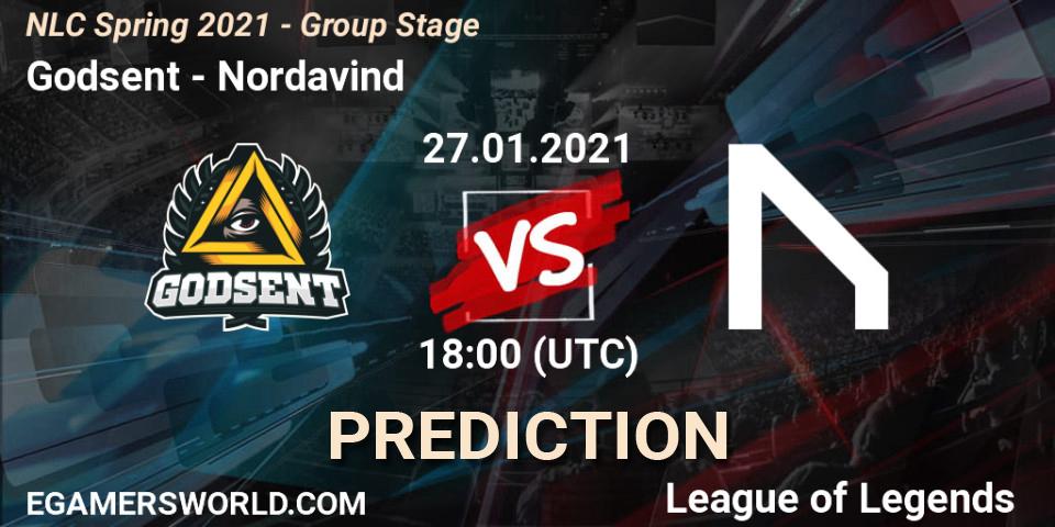 Pronóstico Godsent - Nordavind. 27.01.2021 at 18:00, LoL, NLC Spring 2021 - Group Stage