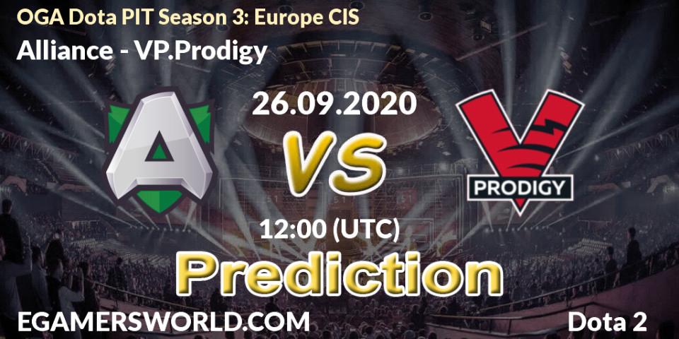 Pronóstico Alliance - VP.Prodigy. 26.09.2020 at 12:00, Dota 2, OGA Dota PIT Season 3: Europe CIS