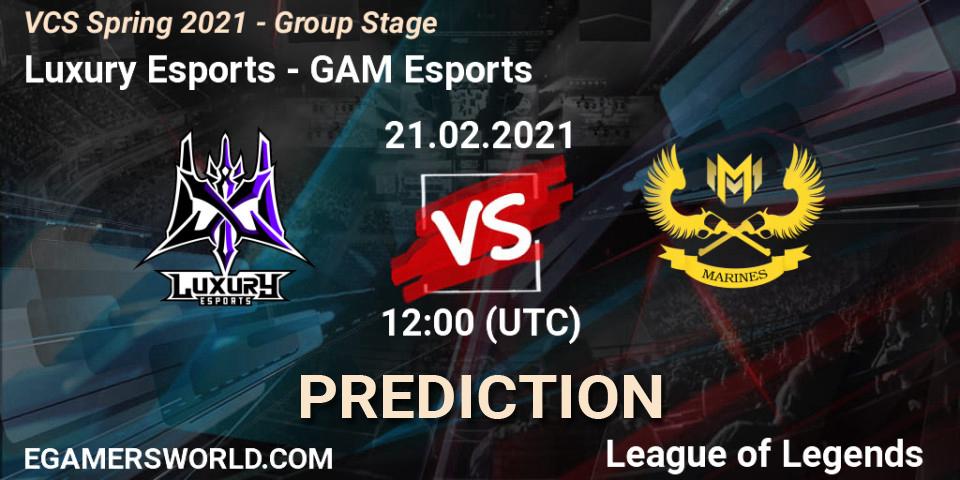 Pronóstico Luxury Esports - GAM Esports. 21.02.2021 at 13:00, LoL, VCS Spring 2021 - Group Stage