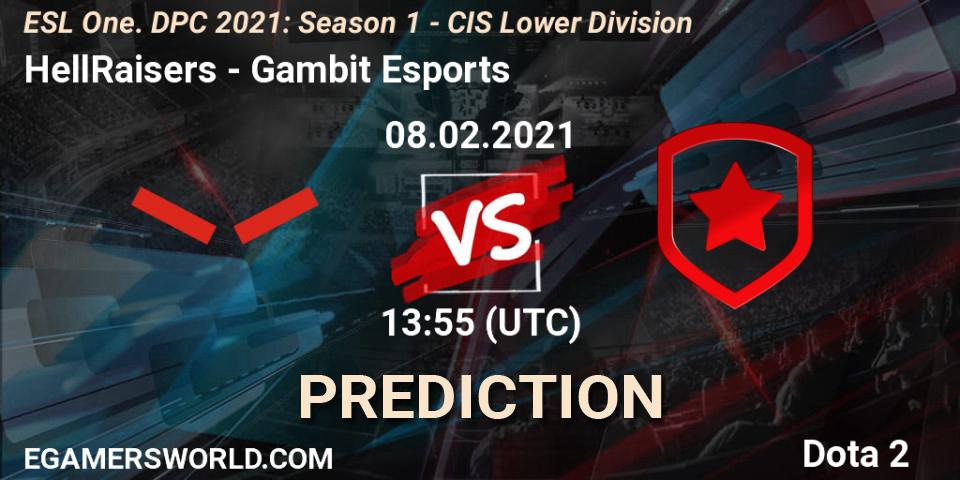 Pronóstico HellRaisers - Gambit Esports. 08.02.2021 at 13:55, Dota 2, ESL One. DPC 2021: Season 1 - CIS Lower Division