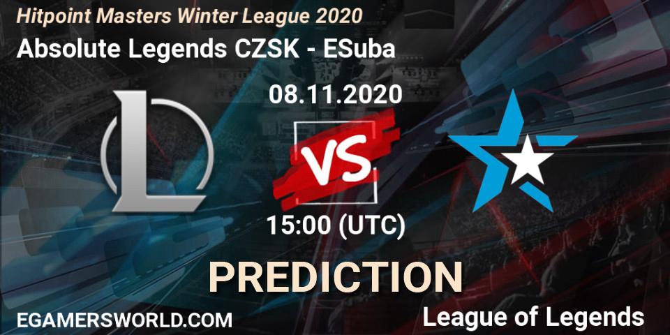 Pronóstico Absolute Legends CZSK - ESuba. 08.11.2020 at 14:45, LoL, Hitpoint Masters Winter League 2020