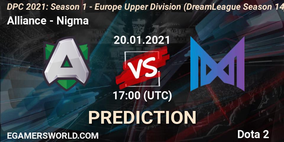 Pronóstico Alliance - Nigma. 20.01.2021 at 16:55, Dota 2, DPC 2021: Season 1 - Europe Upper Division (DreamLeague Season 14)